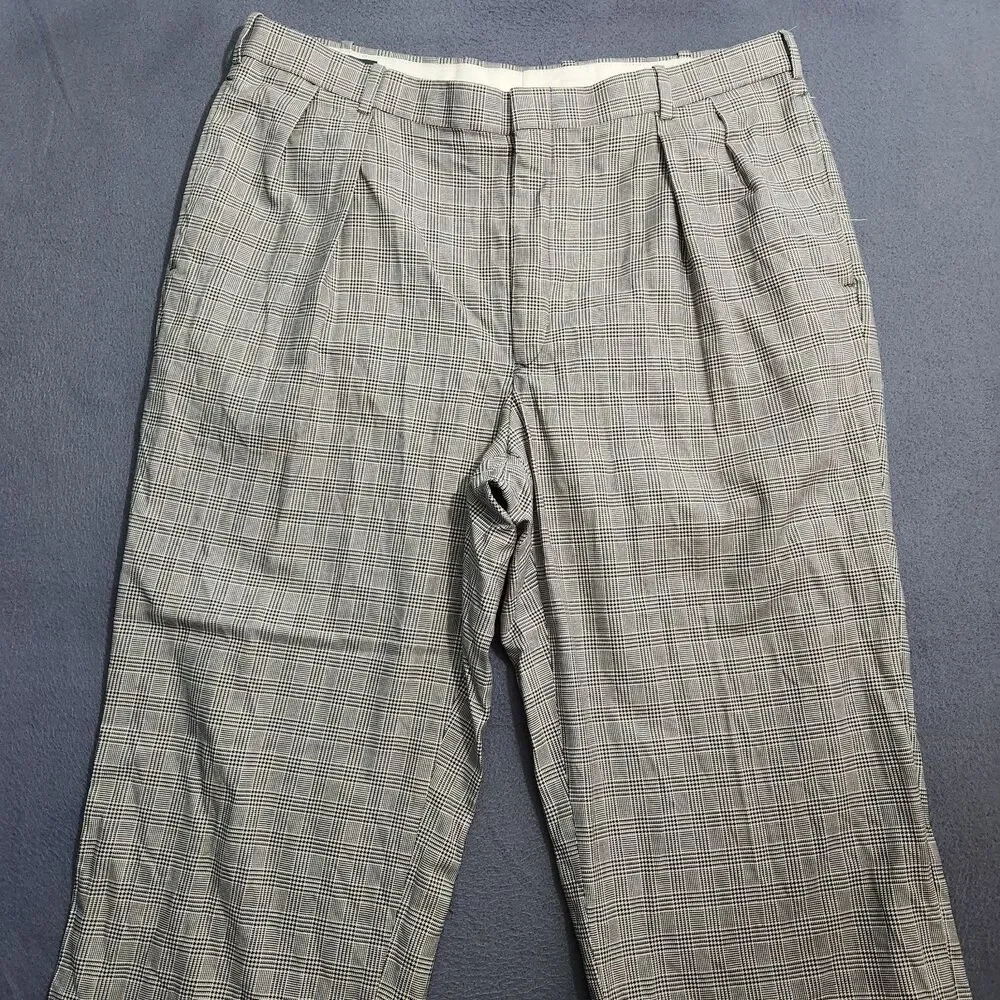 Orvis Dress Pants Men 38 (37x32) Black Glen Plaid Pleated Straight Leg